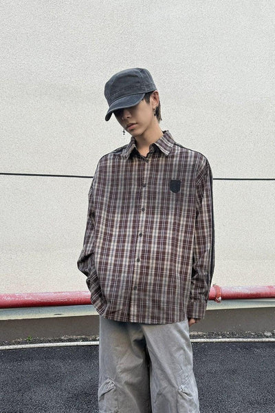 Number Patched Plaid Shirt Korean Street Fashion Shirt By Ash Dark Shop Online at OH Vault
