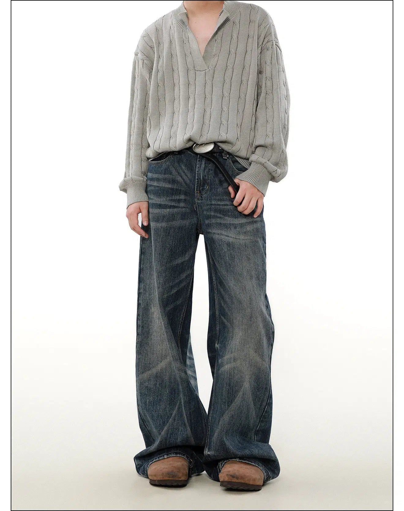 Crease Lines Loose Jeans Korean Street Fashion Jeans By Mr Nearly Shop Online at OH Vault