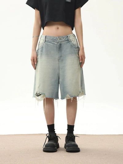 Distressed Knee Denim Shorts Korean Street Fashion Shorts By Jump Next Shop Online at OH Vault