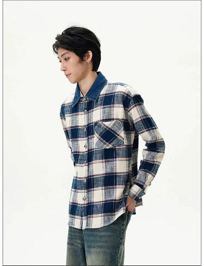 Gradient Checked Shirt Korean Street Fashion Shirt By 77Flight Shop Online at OH Vault