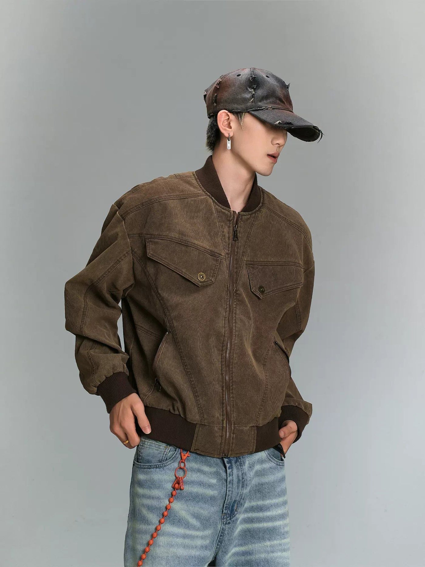 Structured Corduroy Zipped Jacket Korean Street Fashion Jacket By MaxDstr Shop Online at OH Vault