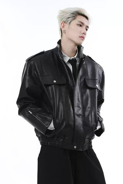 Buttoned Pockets PU Leather Jacket Korean Street Fashion Jacket By Turn Tide Shop Online at OH Vault