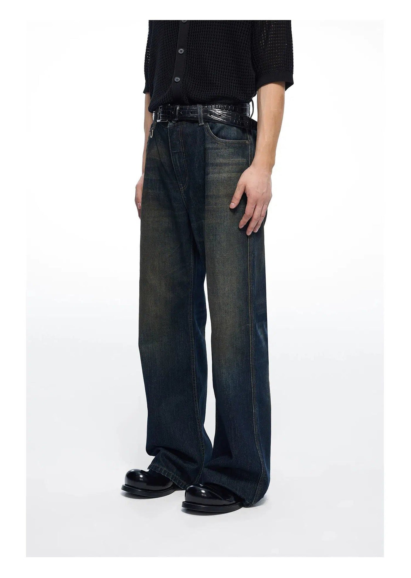 Faded Buttoned Regular Jeans Korean Street Fashion Jeans By Terra Incognita Shop Online at OH Vault