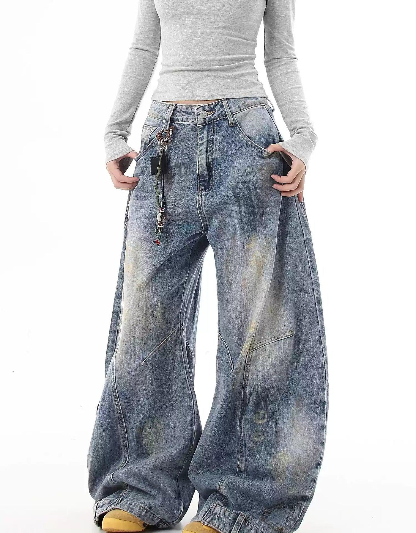 Graffiti Paint-Smudged Jeans Korean Street Fashion Jeans By Blacklists Shop Online at OH Vault