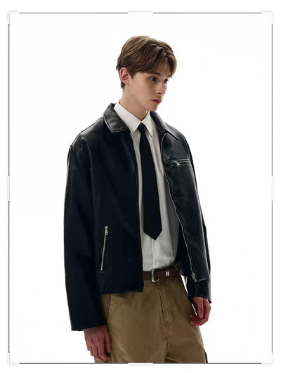 Zipped Pocket PU Leather Jacket