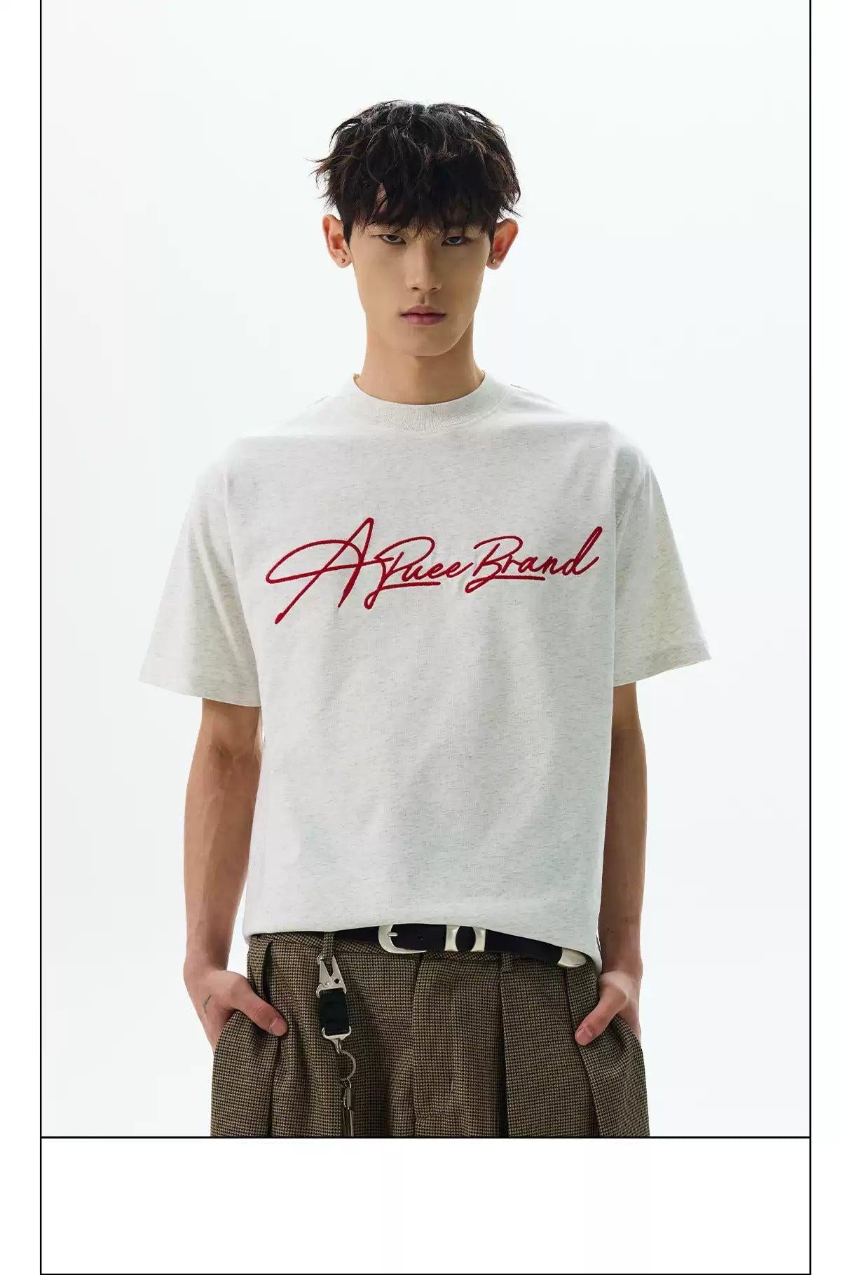 Embroidered Logo T-Shirt Korean Street Fashion T-Shirt By A PUEE Shop Online at OH Vault