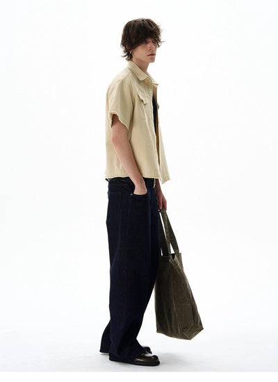 Breast Pocket Boxy Denim Shirt Korean Street Fashion Shirt By 77Flight Shop Online at OH Vault