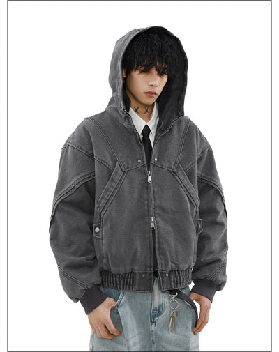 Washed Structured Fur Hooded Jacket Korean Street Fashion Jacket By Mr Nearly Shop Online at OH Vault