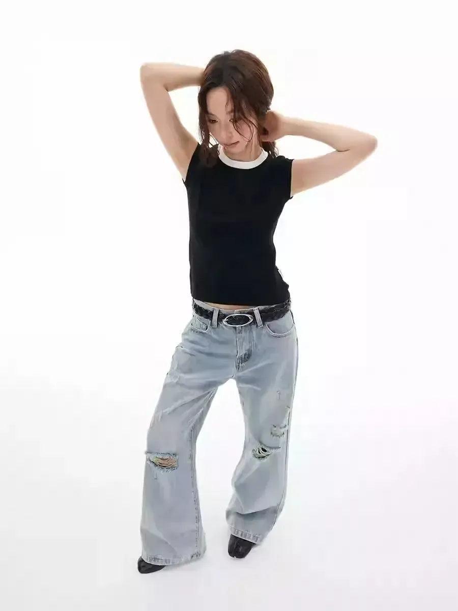 Ripped Hole Flared Jeans Korean Street Fashion Jeans By Funky Fun Shop Online at OH Vault