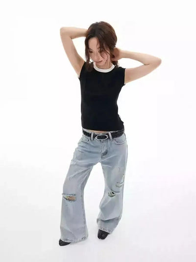 Ripped Hole Flared Jeans Korean Street Fashion Jeans By Funky Fun Shop Online at OH Vault