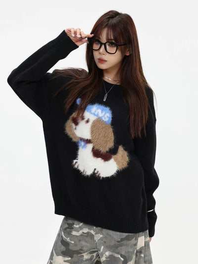Plushy Puppy Ribbed Hem Sweater Korean Street Fashion Sweater By INS Korea Shop Online at OH Vault
