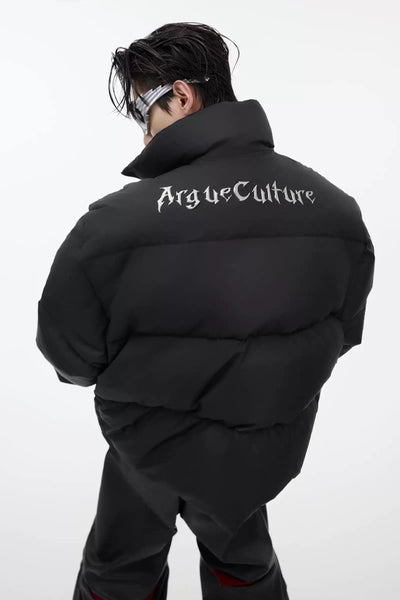 Grunge Metallic Text Puffer Jacket Korean Street Fashion Jacket By Argue Culture Shop Online at OH Vault