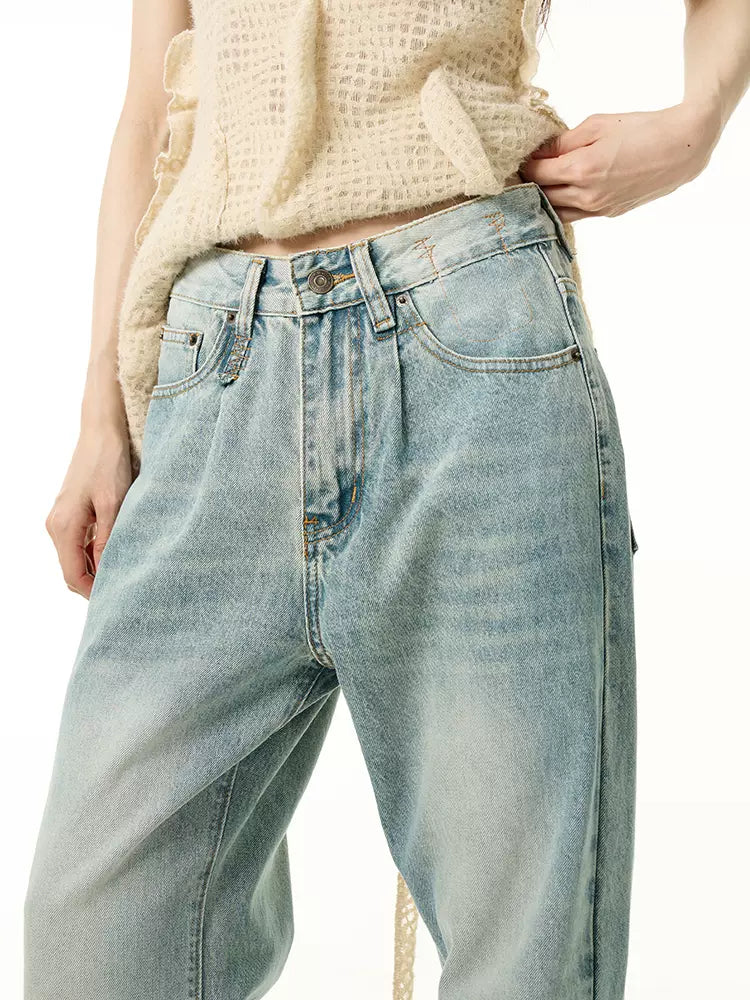 Faded Light Wash Jeans Korean Street Fashion Jeans By 77Flight Shop Online at OH Vault