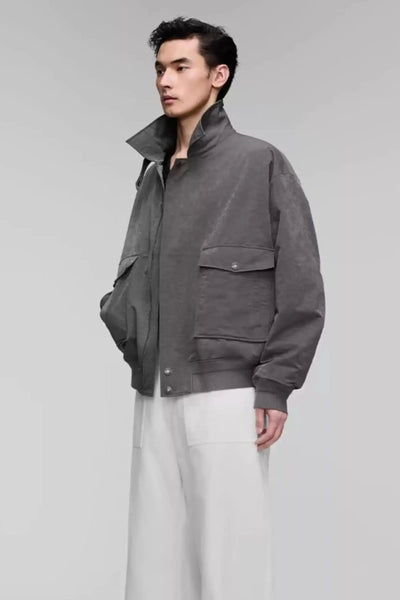 Stand Collar Front Pockets Jacket Korean Street Fashion Jacket By Opicloth Shop Online at OH Vault