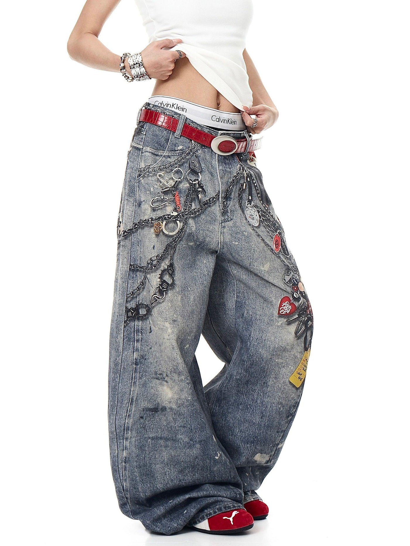 Graphic Print Wide Jeans Korean Street Fashion Jeans By Blacklists Shop Online at OH Vault