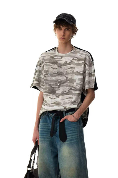Splatter Camouflage Layered T-Shirt Korean Street Fashion T-Shirt By Mr Nearly Shop Online at OH Vault