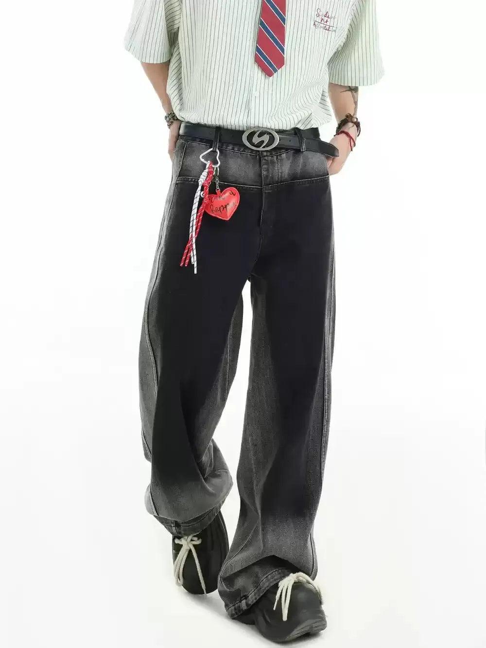 Spliced Irregular Faded Jeans Korean Street Fashion Jeans By INS Korea Shop Online at OH Vault