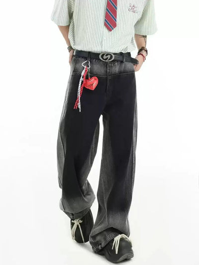 Spliced Irregular Faded Jeans Korean Street Fashion Jeans By INS Korea Shop Online at OH Vault