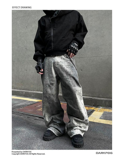 Snake Pattern Raw Edge Jeans Korean Street Fashion Jeans By Dark Fog Shop Online at OH Vault