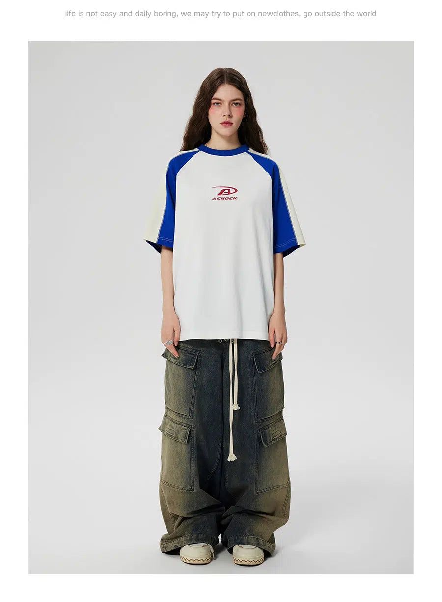 Contrast Sleeve Regular T-Shirt Korean Street Fashion T-Shirt By A Chock Shop Online at OH Vault