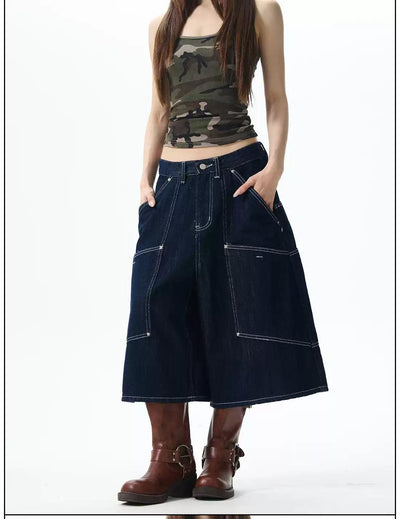 Stitched Structured Denim Shorts Korean Street Fashion Shorts By 77Flight Shop Online at OH Vault