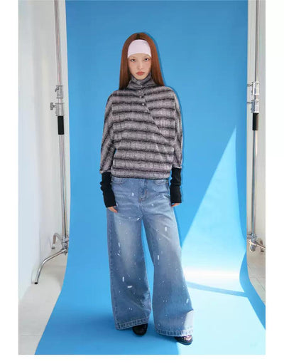 Diagonal Buttons Striped Sweater Korean Street Fashion Sweater By Funky Fun Shop Online at OH Vault