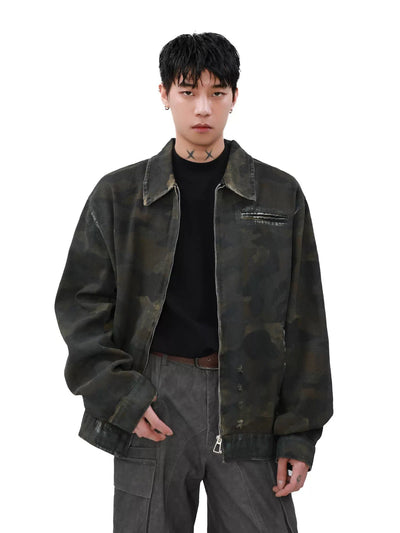 Distressed Camouflage PU Leather Jacket Korean Street Fashion Jacket By Mr Nearly Shop Online at OH Vault