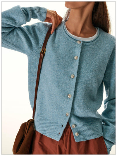 Round Neck Buttoned Knit Cardigan Korean Street Fashion Cardigan By Mr Nearly Shop Online at OH Vault