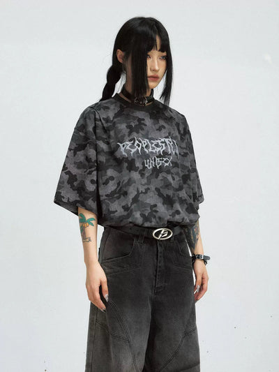 Loose Arms Camouflage T-Shirt Korean Street Fashion T-Shirt By PeopleStyle Shop Online at OH Vault