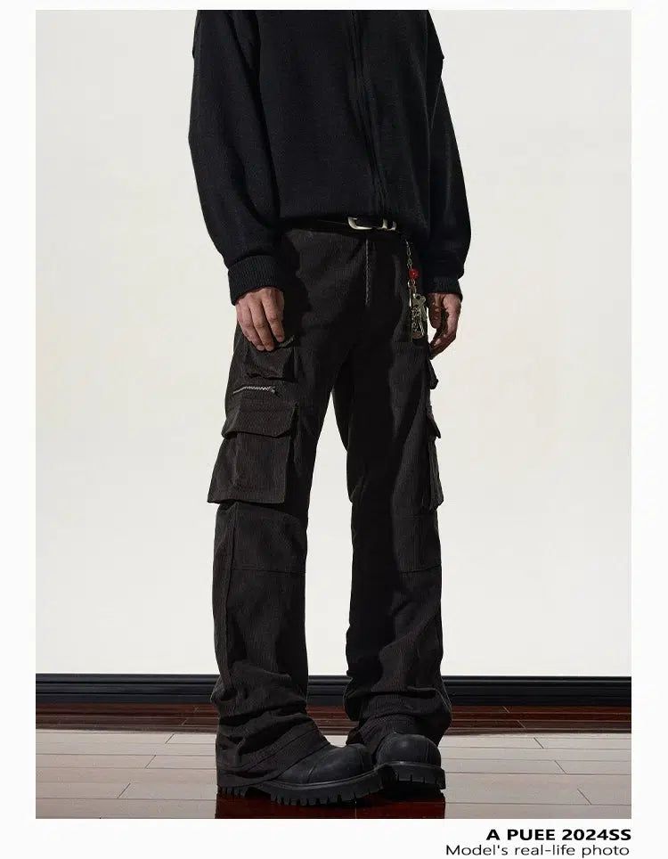 Corduroy Slim Fit Flared Cargo Pants Korean Street Fashion Pants By A PUEE Shop Online at OH Vault