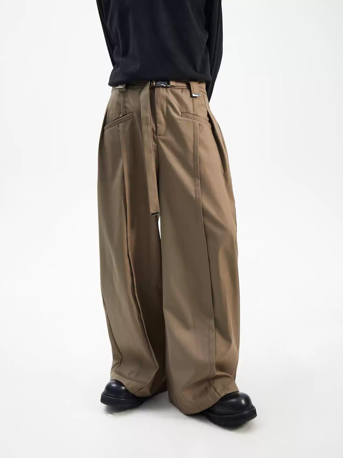 Vertical Pleats Belted Trousers Korean Street Fashion Trousers By Ash Dark Shop Online at OH Vault