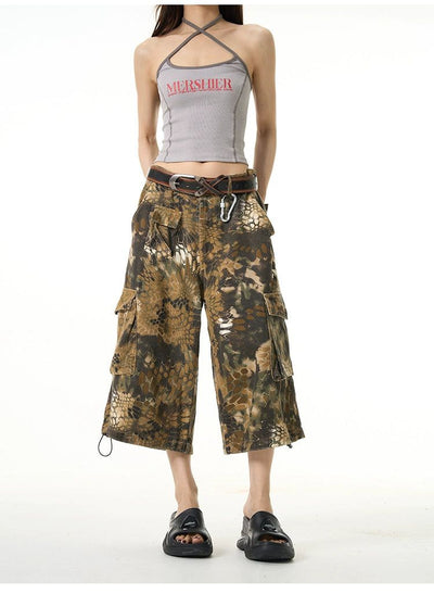 Snake Pattern Camo Cargo Shorts Korean Street Fashion Shorts By 77Flight Shop Online at OH Vault