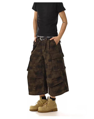Pleated Loose Camouflage Denim Shorts Korean Street Fashion Shorts By MEBXX Shop Online at OH Vault