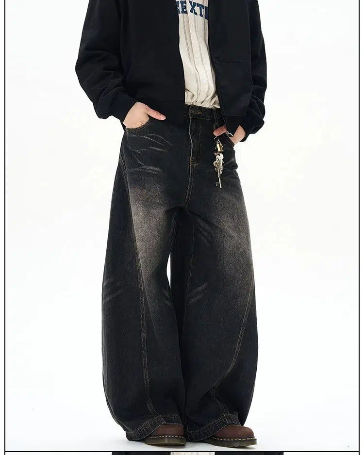 Whisker Effect Wide Leg Jeans Korean Street Fashion Jeans By 77Flight Shop Online at OH Vault