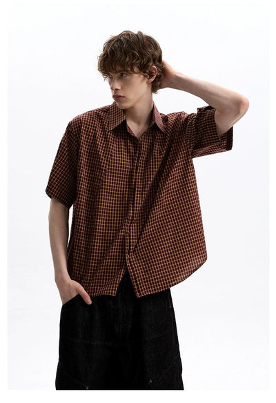 Boxy Cut Plaid Pattern Shirt Korean Street Fashion Shirt By A PUEE Shop Online at OH Vault