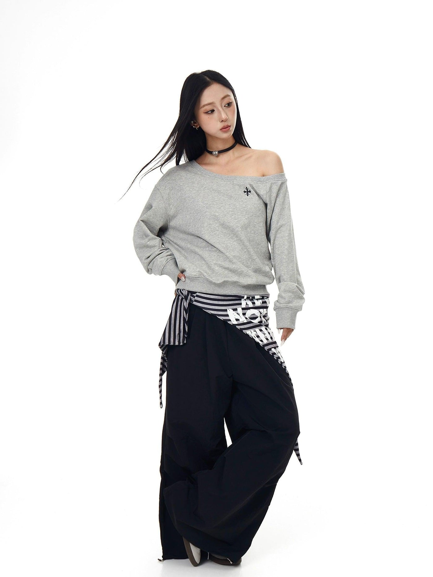 Cross Print Off Shoulder T-Shirt Korean Street Fashion T-Shirt By Blacklists Shop Online at OH Vault