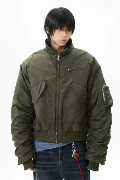 Cinched Sleeve Puffer Jacket Korean Street Fashion Jacket By 77Flight Shop Online at OH Vault