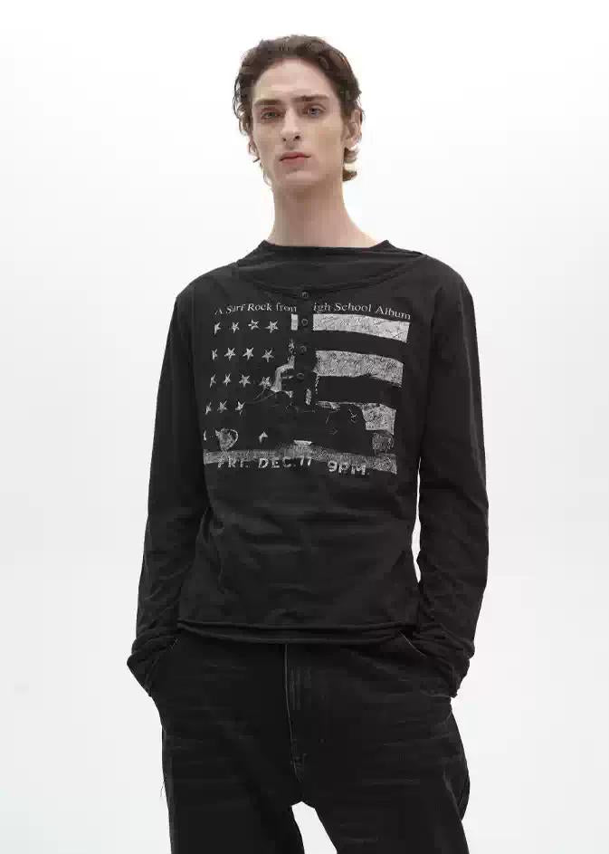 BNW Graphic Layered Henley T-Shirt Korean Street Fashion T-Shirt By Pioneer of Heroism Shop Online at OH Vault