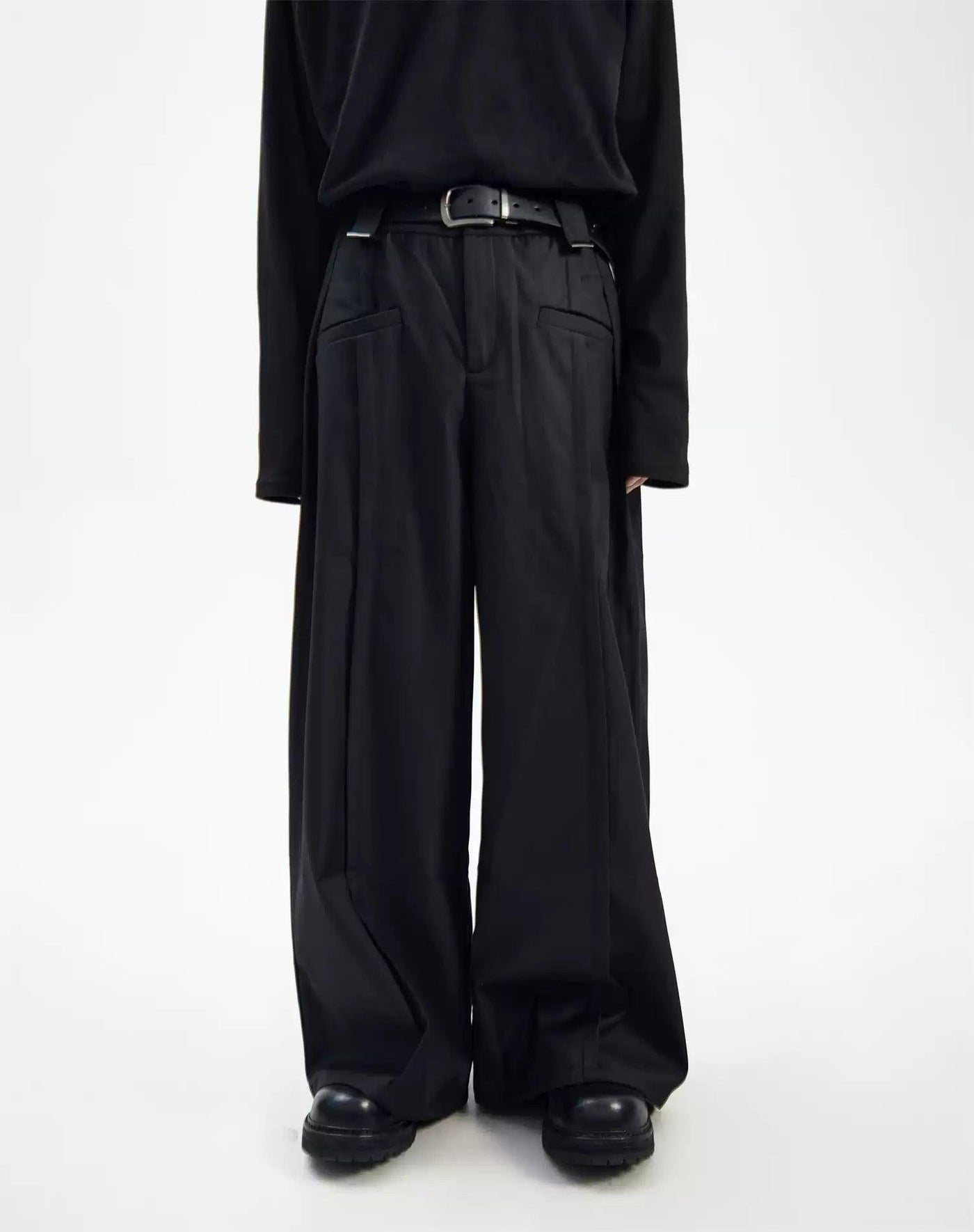 Vertical Pleats Belted Trousers Korean Street Fashion Trousers By Ash Dark Shop Online at OH Vault