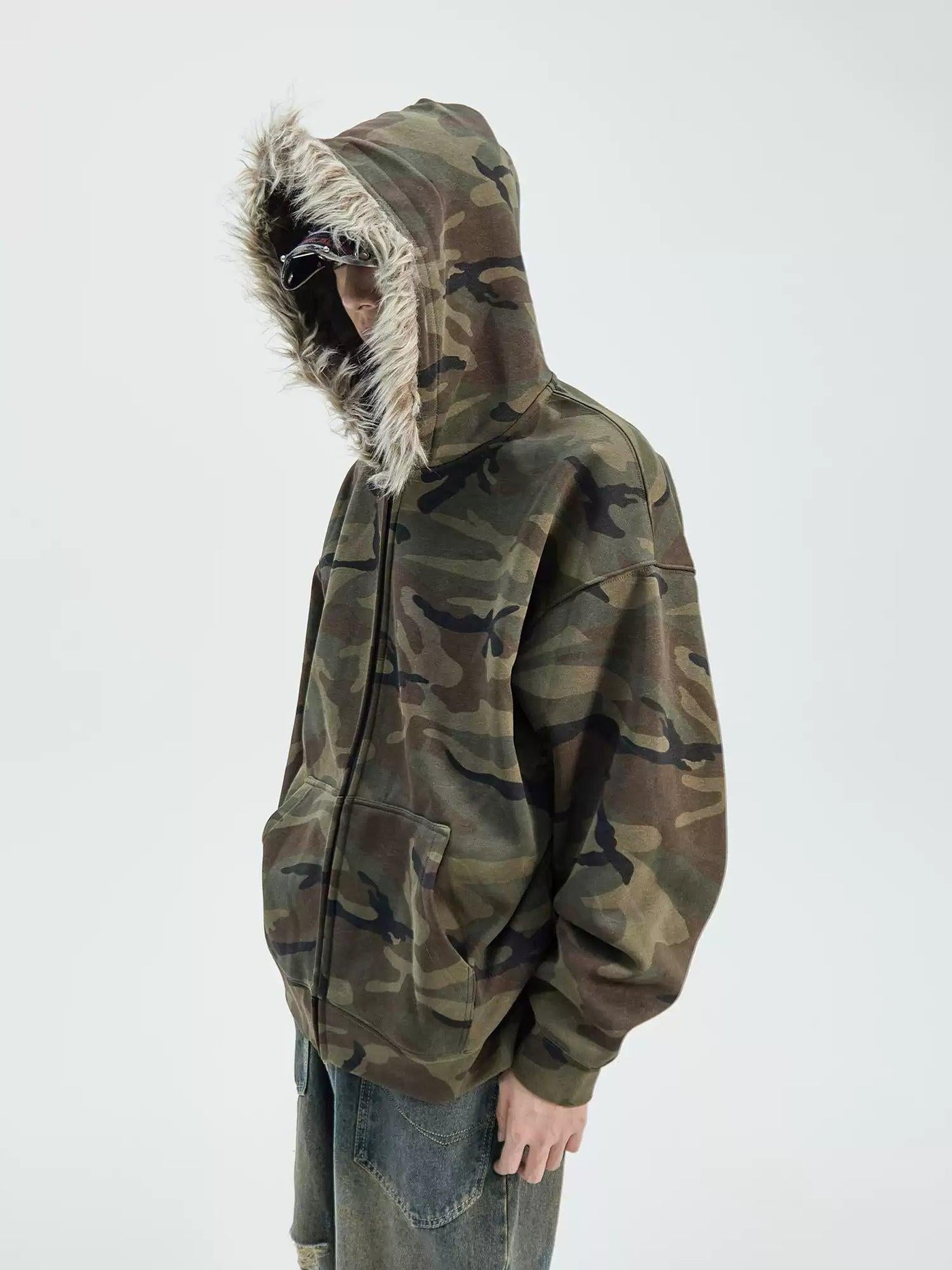 Camo Fur Collar Hooded Jacket Korean Street Fashion Jacket By Ash Dark Shop Online at OH Vault