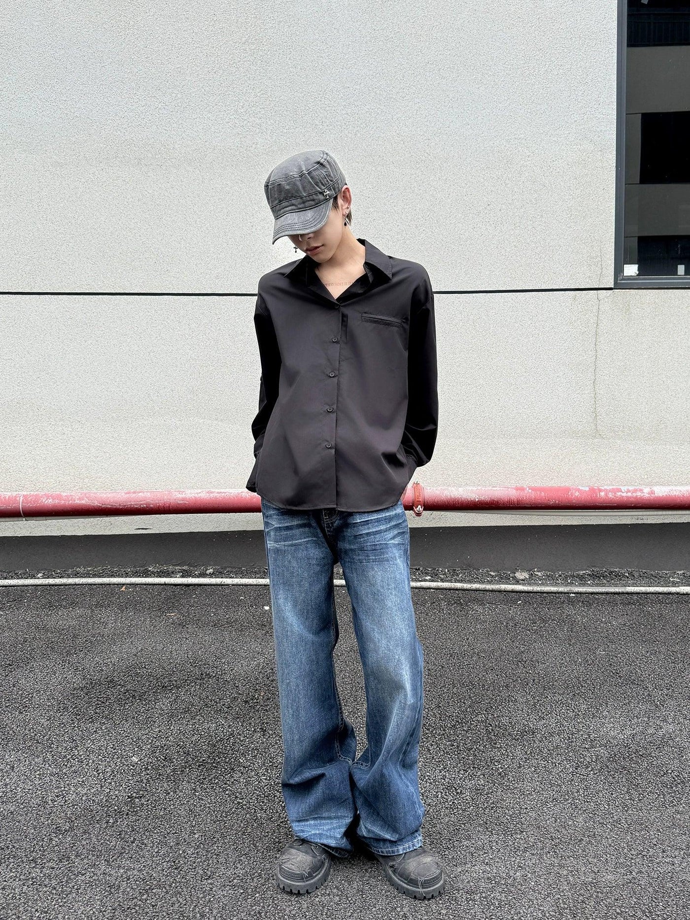 Sleek Solid Color Shirt Korean Street Fashion Shirt By Ash Dark Shop Online at OH Vault