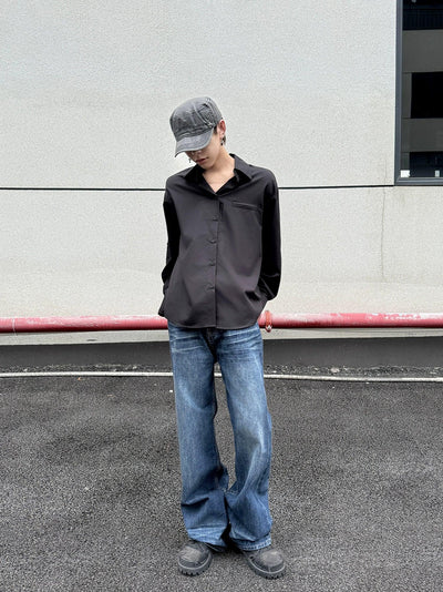 Sleek Solid Color Shirt Korean Street Fashion Shirt By Ash Dark Shop Online at OH Vault