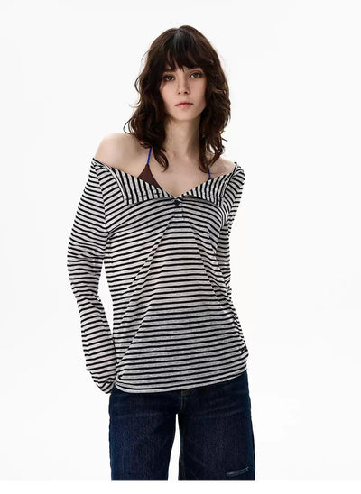 Striped Buttoned Sheer Blouse Korean Street Fashion Blouse By 77Flight Shop Online at OH Vault