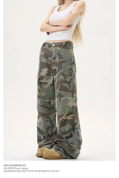 Washed Large Pocket Camo Cargo Pants Korean Street Fashion Pants By MaxDstr Shop Online at OH Vault