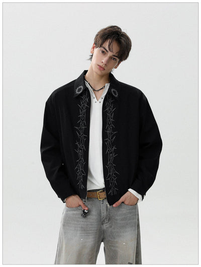 Embroidered Contrast Full-Zip Jacket Korean Street Fashion Jacket By Mr Nearly Shop Online at OH Vault