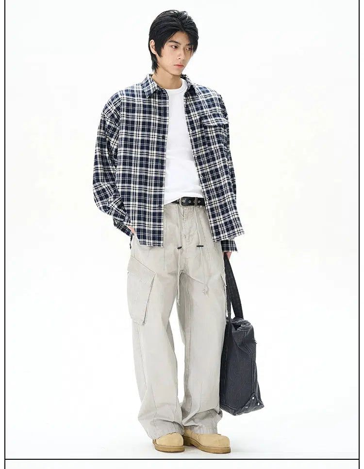 Brushed Plaid Shirt Korean Street Fashion Shirt By 77Flight Shop Online at OH Vault