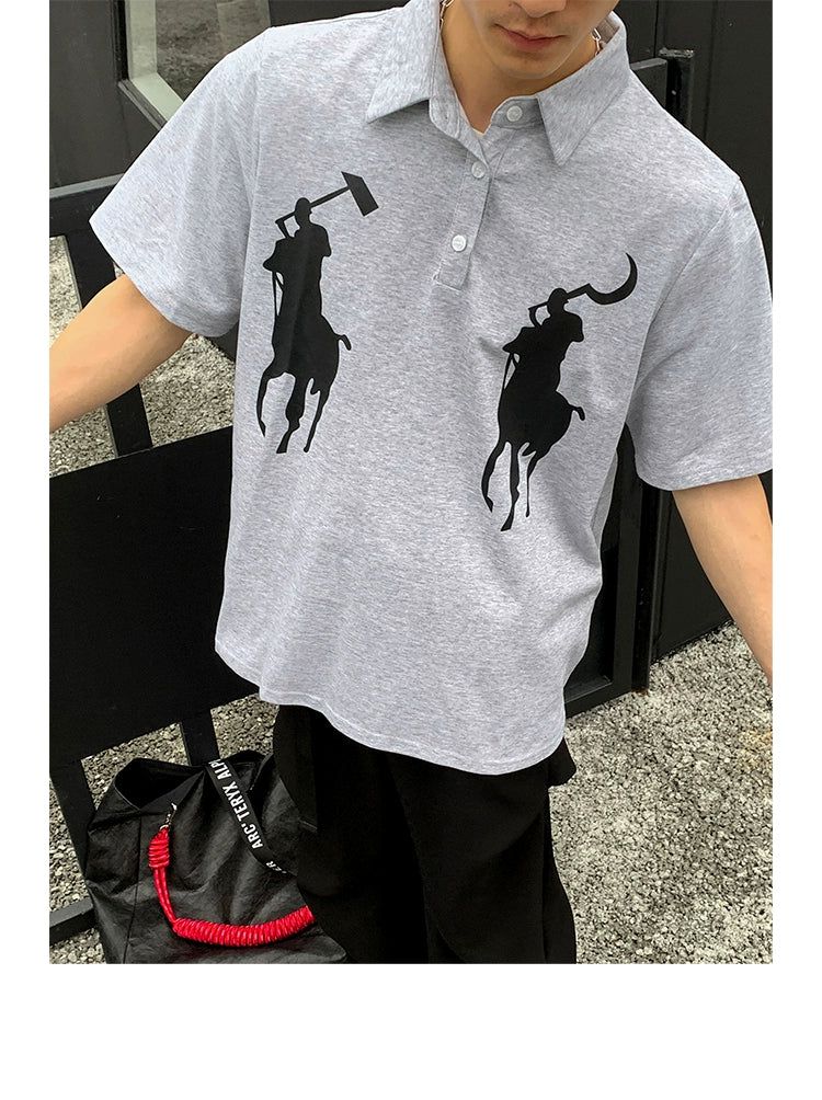 Horse Rider Graphic Polo Korean Street Fashion Polo By Poikilotherm Shop Online at OH Vault