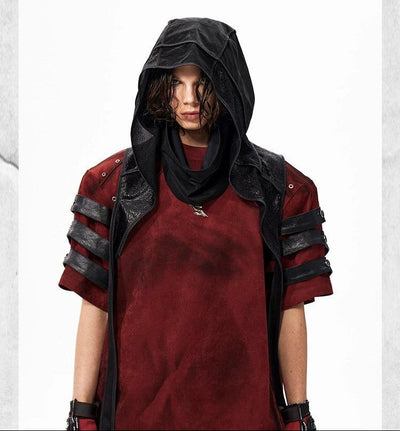 Splice PU Leather Bar Sleeves T-Shirt Korean Street Fashion T-Shirt By Slim Black Shop Online at OH Vault