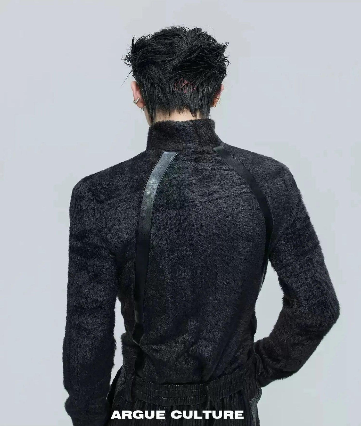Furry Textured Flipped Logo Crewneck Korean Street Fashion Mockneck By Argue Culture Shop Online at OH Vault