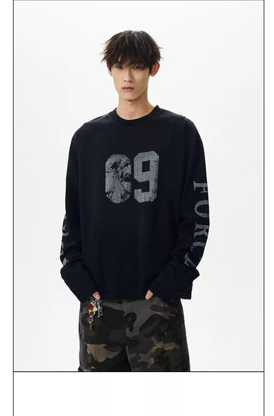 Distressed Graphic Long Sleeve T-Shirt Korean Street Fashion T-Shirt By A PUEE Shop Online at OH Vault